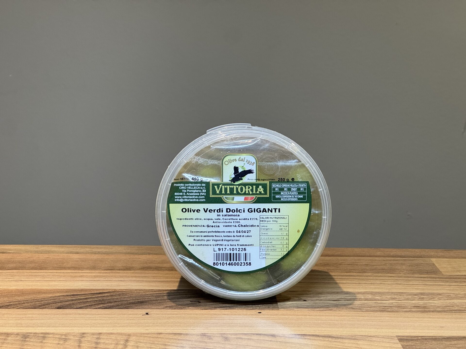 Vittoria Olive Verdi Giganti – velké zelené olivy ve slaném nálevu 250 g
